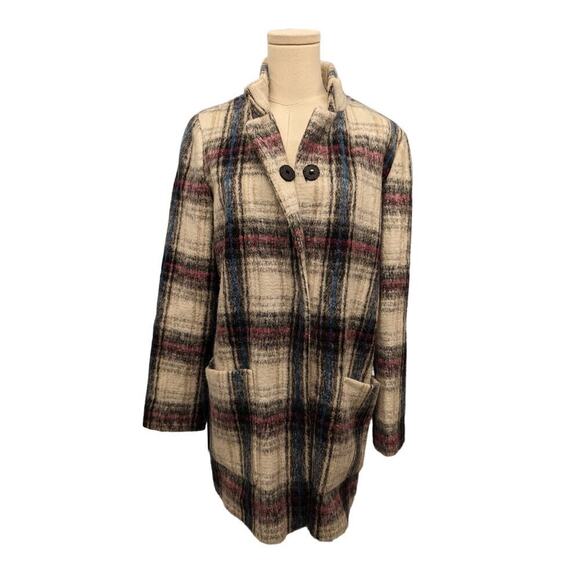 KENNETH COLE Tartan Plaid Wool Blend Snap Button Longline‎ Small Coat - Picture 1 of 8